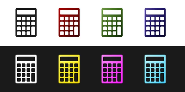 Establecer icono de la calculadora aislado sobre fondo blanco y negro. Símbolo contable. Cálculos de negocio matemáticas educación y finanzas. Ilustración vectorial — Vector de stock