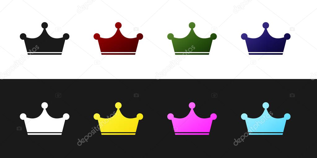 Set Crown icon isolated on black and white background. Vector Illustration