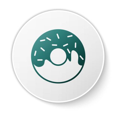Beyaz arka plan üzerinde izole tatlı sır simgesi ile Yeşil Donut. Beyaz daire düğmesi. Vektör İllüstrasyonu