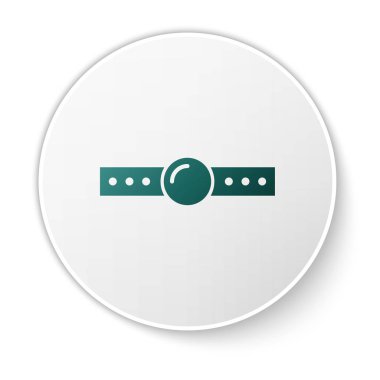 Beyaz arka planda izole deri kemer simgesi ile yeşil silikon top gag. Fetiş aksesuarı. Erkek ve kadın için seks oyuncağı. Beyaz daire düğmesi. Vektör Illustration