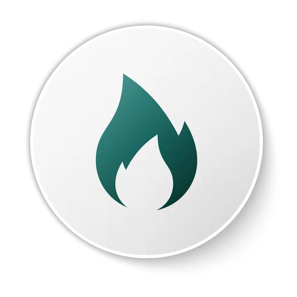 Green Fire flame icon isolated on white background. Heat symbol. White circle button. Vector Illustration — Stock Vector