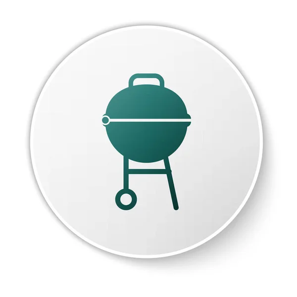 Barbecue icône grill vert isolé sur fond blanc. Barbecue grill party. Bouton rond blanc. Illustration vectorielle — Image vectorielle
