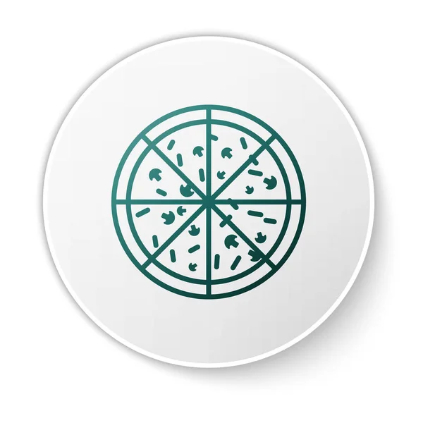 Ícone de pizza verde isolado no fundo branco. Botão de círculo branco. Ilustração vetorial —  Vetores de Stock