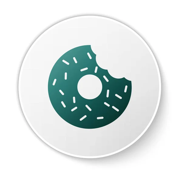 Donut verde com ícone de esmalte doce isolado no fundo branco. Botão de círculo branco. Ilustração vetorial —  Vetores de Stock