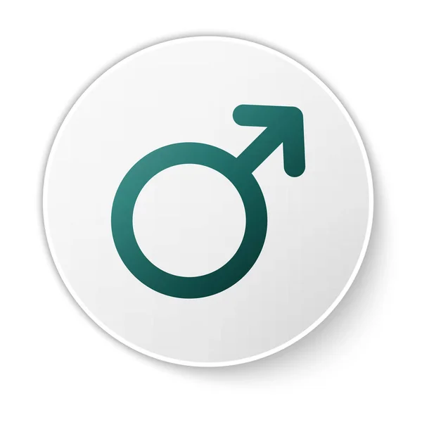 흰색 배경에 격리 된 녹색 남성 성별 기호 아이콘입니다. 흰색 원 버튼. 벡터 일러스트레이션 — 스톡 벡터