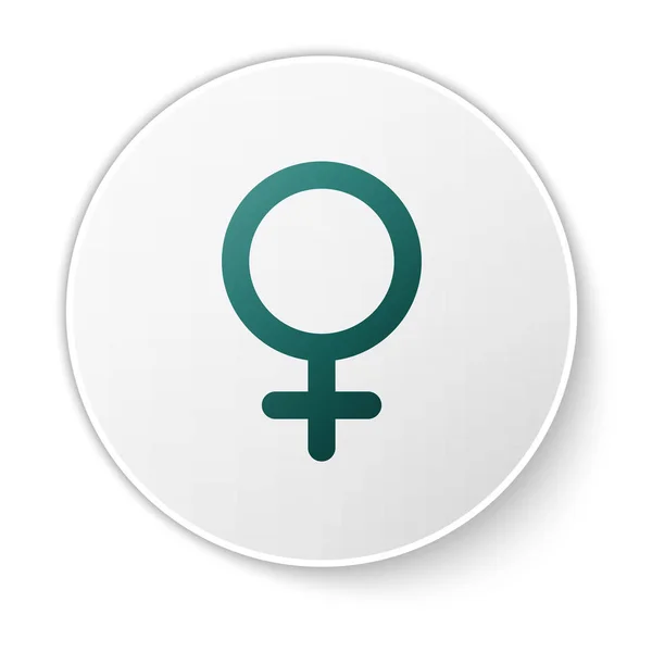 Icône de symbole de genre féminin vert isolé sur fond blanc. Le symbole de Vénus. Le symbole d'un organisme féminin ou d'une femme. Bouton rond blanc. Illustration vectorielle — Image vectorielle