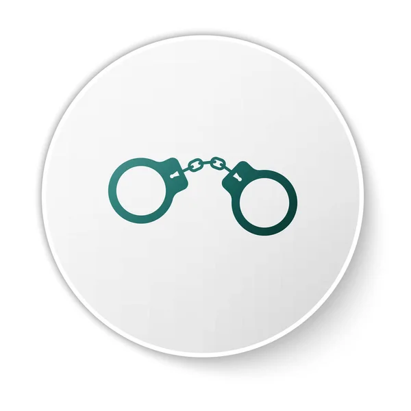 Green Handcuffs icon isolated on white background. White circle button. Vector Illustration — Stock Vector