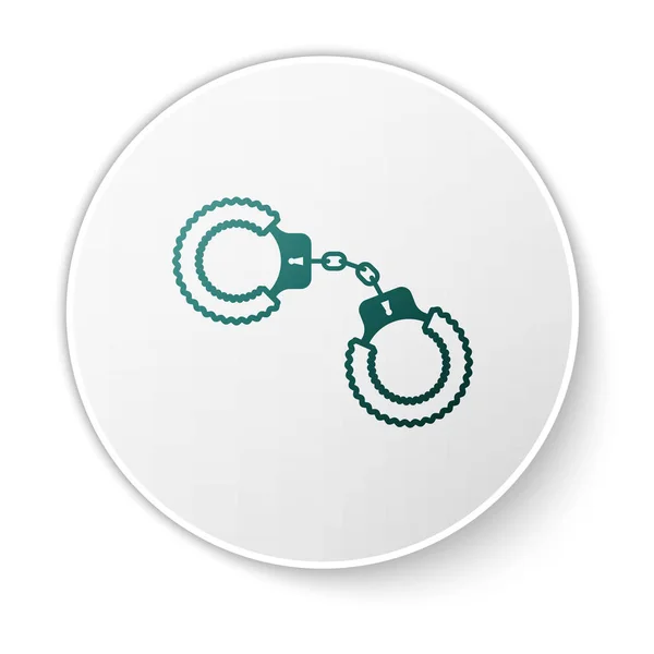 Green Sexy fluffy handcuffs icon isolated on white background. Handcuffs with fur. Fetish accessory. Sex shop stuff for sadist and masochist. White circle button. Vector Illustration — Stock Vector