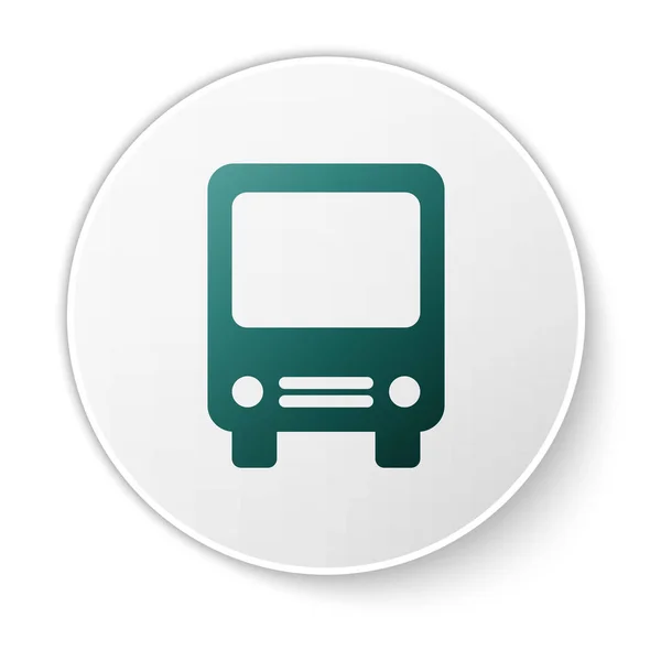 Icono del autobús verde aislado sobre fondo blanco. Concepto de transporte. Autobús señal de transporte turístico. Símbolo turístico o de vehículo público. Botón círculo blanco. Ilustración vectorial — Vector de stock