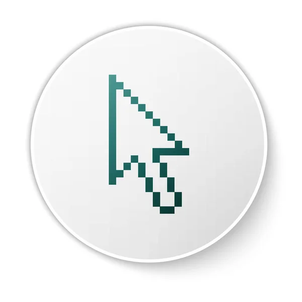 Groene pixel pijlcursor pictogram geïsoleerd op witte achtergrond. Witte cirkel knop. Vector illustratie — Stockvector