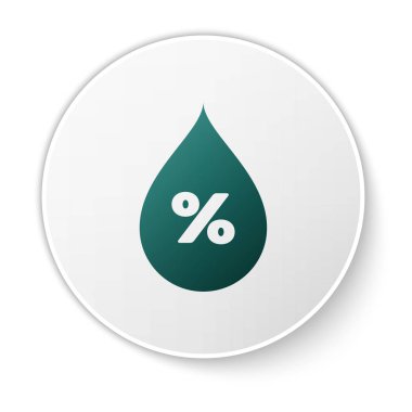 Yeşil Su bırakma yüzdesi simgesi beyaz arka planda yalıtılmış. Nem analizi. Yeşil daire düğmesi. Vektör İllüstrasyonu