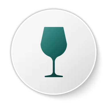 Yeşil Şarap cam simgesi beyaz arka plan üzerinde izole. Şarap saati işareti. Yeşil daire düğmesi. Vektör İllüstrasyonu