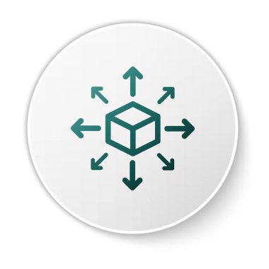 Yeşil Dağılım simgesi beyaz arka planda yalıtılmış. İçerik dağıtım kavramı. Beyaz daire düğmesi. Vektör İllüstrasyonu