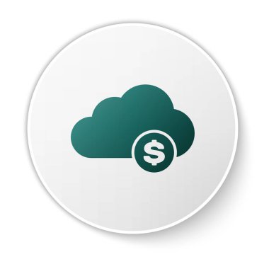 Yeşil Cryptocurrency bulut madenciliği simgesi beyaz arka planda yalıtılmış. Blockchain teknolojisi, bitcoin, dijital para piyasası, kripto para cüzdanı. Beyaz daire düğmesi. Vektör İllüstrasyonu