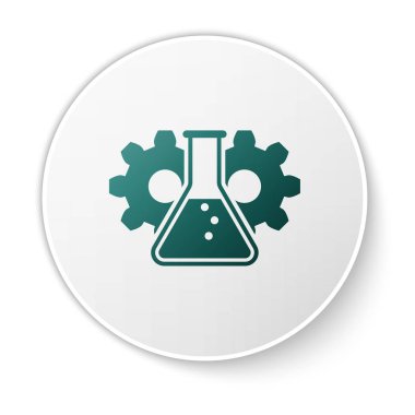 Yeşil Biyomühendislik simgesi beyaz arka plan üzerinde izole. Genetik ve biyomühendislik simgesinin unsuru. Biyoloji, molekül, kimyasal ikon. Beyaz daire düğmesi. Vektör İllüstrasyonu