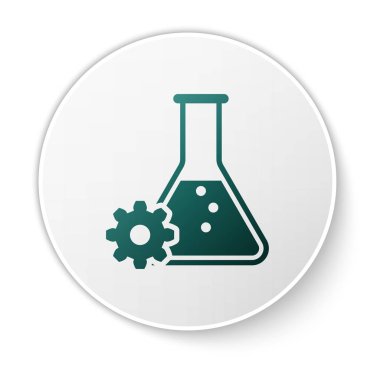 Yeşil Biyomühendislik simgesi beyaz arka plan üzerinde izole. Genetik ve biyomühendislik simgesinin unsuru. Biyoloji, molekül, kimyasal ikon. Beyaz daire düğmesi. Vektör İllüstrasyonu