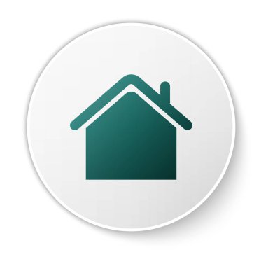 Beyaz arka planda yalıtılmış Yeşil Saray simgesi. Ev sembolü. Beyaz daire düğmesi. Vektör İllüstrasyonu