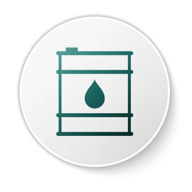 Yeşil Petrol varil çizgi simgesi beyaz arka plan üzerinde izole. Yağ varil konteyner. Bilgi grafikleri, yakıt, endüstri, güç, ekoloji için. Beyaz daire düğmesi. Vektör İllüstrasyonu