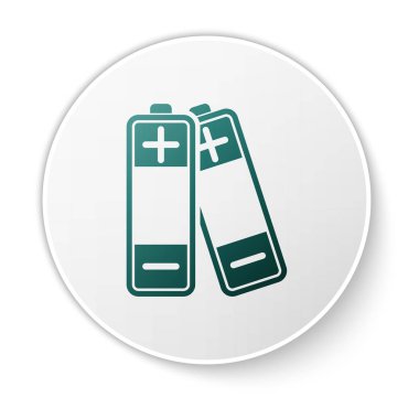 Yeşil Pil simgesi beyaz arka planda yalıtılmış. Yıldırım sembolü. Beyaz daire düğmesi. Vektör İllüstrasyonu