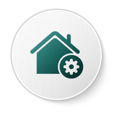 Yeşil Akıllı ev ayarları simgesi beyaz arka planda yalıtılmış. Uzaktan kumanda. Beyaz daire düğmesi. Vektör İllüstrasyonu