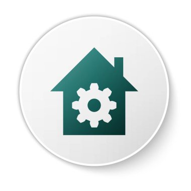 Yeşil Akıllı ev ayarları simgesi beyaz arka planda yalıtılmış. Uzaktan kumanda. Beyaz daire düğmesi. Vektör İllüstrasyonu