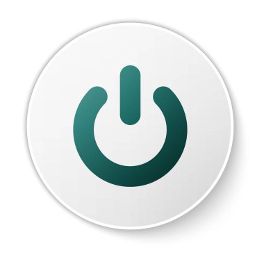 Beyaz arka planda yalıtılmış Yeşil Güç düğmesi simgesi. İşareti başlat. Düz tasarım. Beyaz daire düğmesi. Vektör İllüstrasyonu