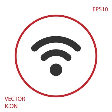 Gri Wi-Fi kablosuz internet ağı simgesi beyaz arka planda yalıtılmış. Kırmızı daire düğmesi. Vektör İllüstrasyonu