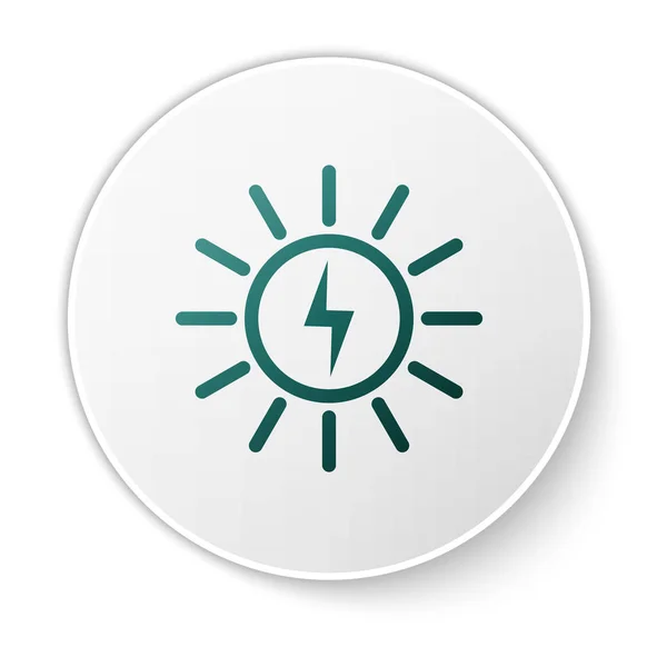 Icône de ligne de panneau d'énergie solaire verte isolé sur fond blanc. Bouton rond blanc. Illustration vectorielle — Image vectorielle