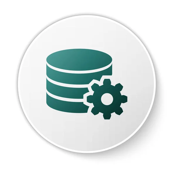 Icona del server database Impostazioni verdi isolata su sfondo bianco. Database Center. Pulsante cerchio verde. Illustrazione vettoriale — Vettoriale Stock