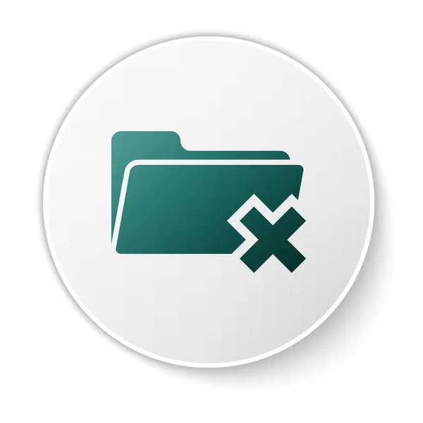 Zielona ikona Usuń folder na białym tle. Folder z kosza. Usuń lub folder z błędami. Zamknij znak folderu informacji o komputerze. Przycisk zielony okrąg. Ilustracja wektorowa — Wektor stockowy