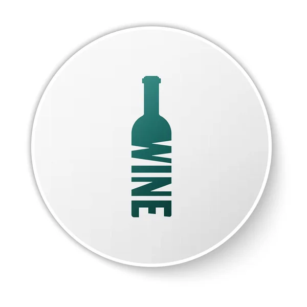 Garrafa verde de ícone de vinho isolado no fundo branco. Letras de vinho. Botão de círculo verde. Ilustração vetorial — Vetor de Stock