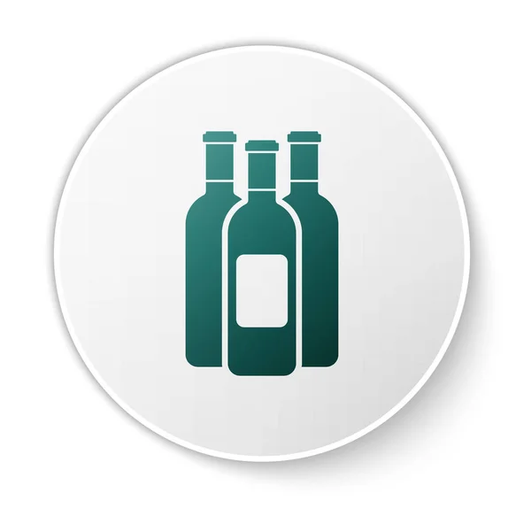 Bouteilles vertes de vin icône isolée sur fond blanc. Bouton rond vert. Illustration vectorielle — Image vectorielle