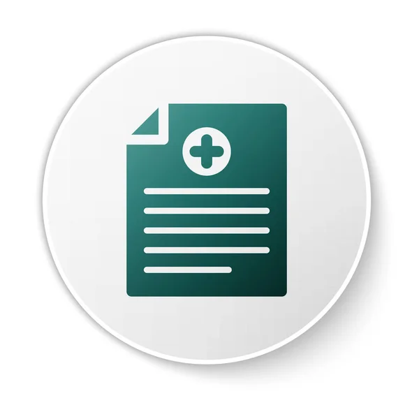 Green Medical Clipboard with clinical record icon isolated on white background. Медицинская страховка. Рецепт, медицинский осмотр. Кнопка белого круга. Векторная миграция — стоковый вектор