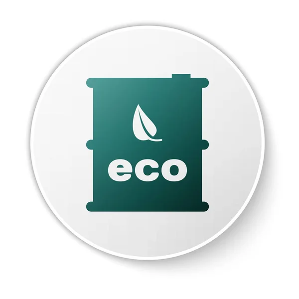 Icône de baril de biocarburant vert isolé sur fond blanc. Eco bio et bidon. Environnement vert et recyclage. Bouton rond blanc. Illustration vectorielle — Image vectorielle