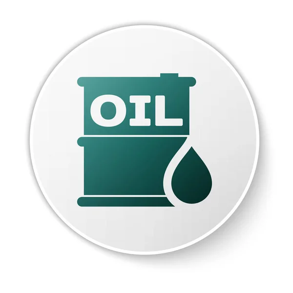 Icona barile olio verde isolato su sfondo bianco. Contenitore del tamburo. Per infografica, carburante, industria, energia, ecologia. Pulsante cerchio bianco. Illustrazione vettoriale — Vettoriale Stock