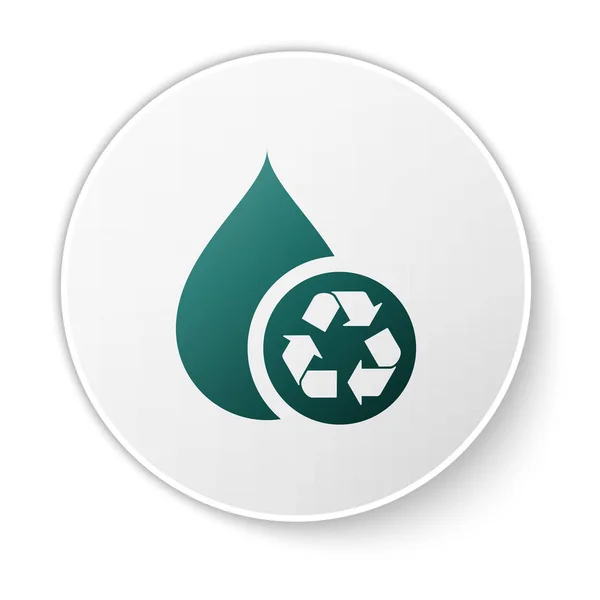 Πράσινη ανακύκλωση καθαρό εικονίδιο Aqua απομονώνεται σε λευκό φόντο. Σταγόνα νερού με ανακύκλωση του σημείου. Κουμπί λευκού κύκλου. Απεικόνιση διανυσματικών φορέων — Διανυσματικό Αρχείο