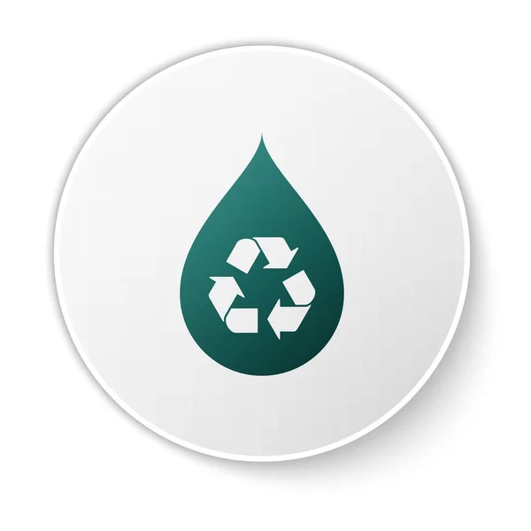 Verde Reciclar limpio icono de aqua aislado sobre fondo blanco. Gota de agua con reciclaje de letreros. Botón círculo blanco. Ilustración vectorial — Archivo Imágenes Vectoriales