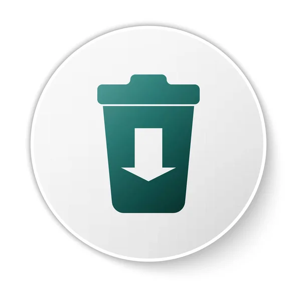 Zelená ikona odeslat na ikonu koše izolovaná na bílém pozadí. Tlačítko Bílého kruhu. Vektorová ilustrace — Stockový vektor