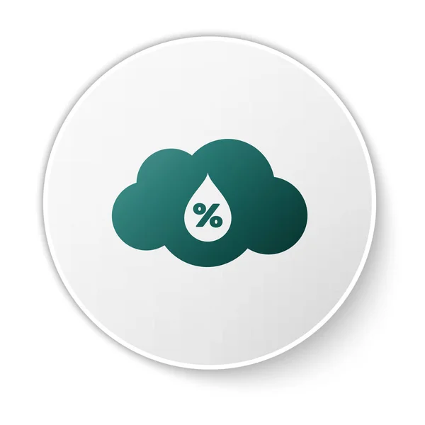 Ícone de umidade verde isolado no fundo branco. Tempo e meteorologia, nuvem, símbolo do termómetro. Botão de círculo branco. Ilustração vetorial — Vetor de Stock