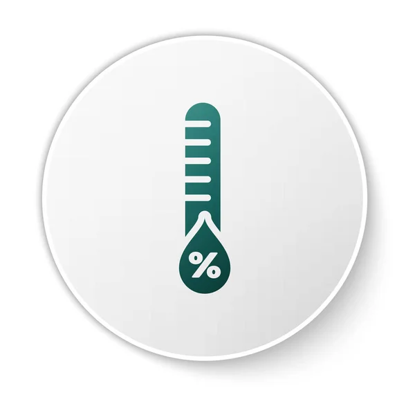 Zöld páratartalom ikon izolált fehér háttér. Időjárás-és meteorológia, hőmérő szimbólum. Fehér kör gomb. Vektoros illusztráció — Stock Vector