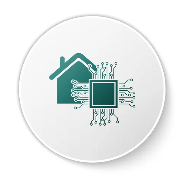 Grünes Smart-Home-Symbol auf weißem Hintergrund. Fernbedienung. weißer Kreis-Knopf. Vektorillustration — Stockvektor