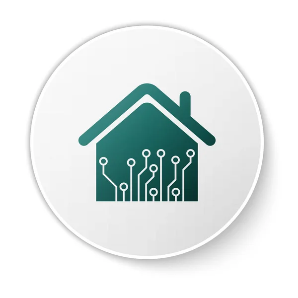 Grünes Smart-Home-Symbol auf weißem Hintergrund. Fernbedienung. weißer Kreis-Knopf. Vektorillustration — Stockvektor