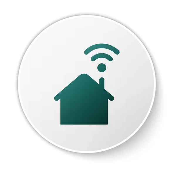 Beyaz arka plan üzerinde izole wi-fi simgesi ile Yeşil Akıllı ev. Uzaktan kumanda. Beyaz daire düğmesi. Vektör İllüstrasyonu — Stok Vektör