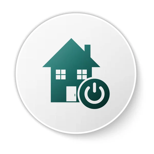 Icono de casa inteligente verde aislado sobre fondo blanco. Control remoto. Botón círculo blanco. Ilustración vectorial — Vector de stock