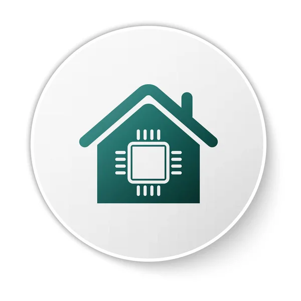 Grünes Smart-Home-Symbol auf weißem Hintergrund. Fernbedienung. weißer Kreis-Knopf. Vektorillustration — Stockvektor