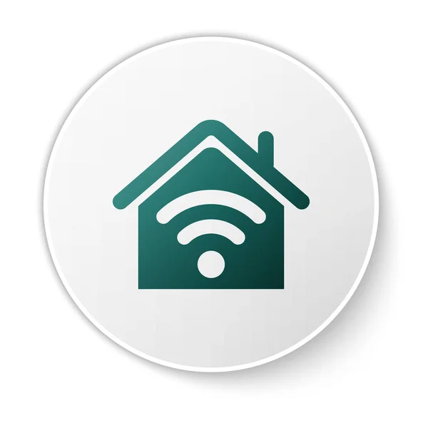 Beyaz arka plan üzerinde izole wi-fi simgesi ile Yeşil Akıllı ev. Uzaktan kumanda. Beyaz daire düğmesi. Vektör İllüstrasyonu — Stok Vektör