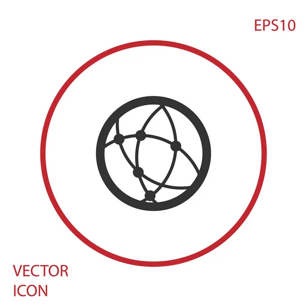 Graue globale Technologie oder soziales Netzwerk-Symbol isoliert auf weißem Hintergrund. roter Kreis-Knopf. Vektorillustration — Stockvektor
