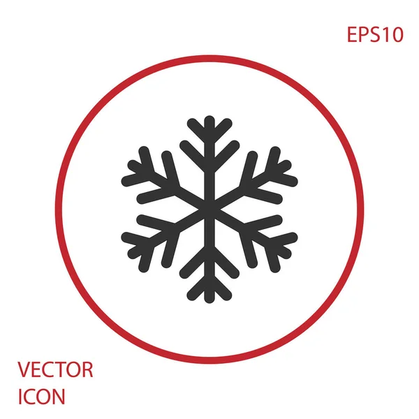 Icono de copo de nieve gris aislado sobre fondo blanco. Botón círculo rojo. Ilustración vectorial — Vector de stock
