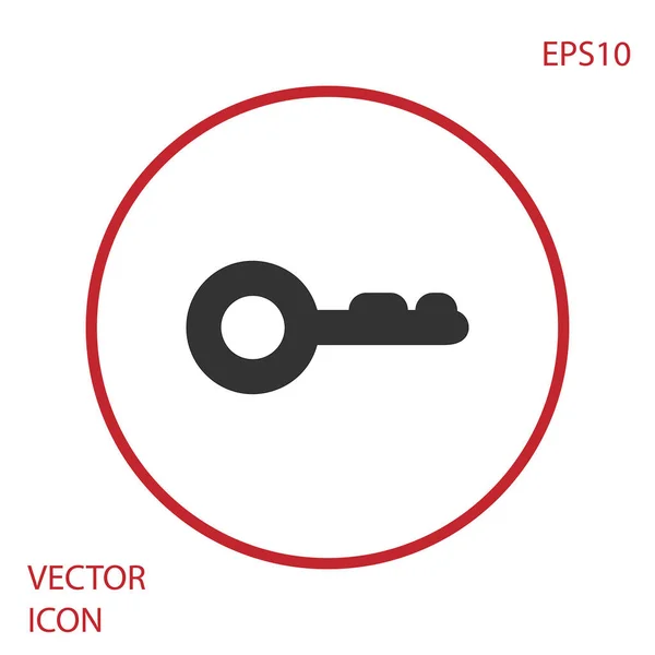 Graues Schlüsselsymbol isoliert auf weißem Hintergrund. roter Kreis-Knopf. Vektorillustration — Stockvektor