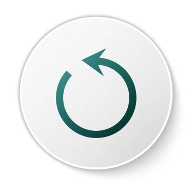 Beyaz arka planda izole yeşil yenileme simgesi. Sembolü yeniden yükleyin. Daire işaretinde döndürme oku. Beyaz daire düğmesi. Vektör Illustration